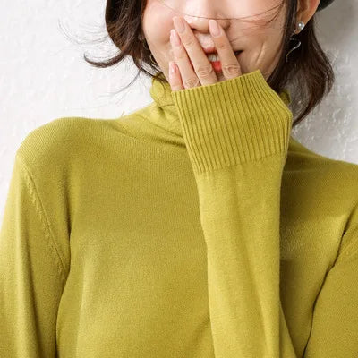 Women's yellow turtleneck sweater