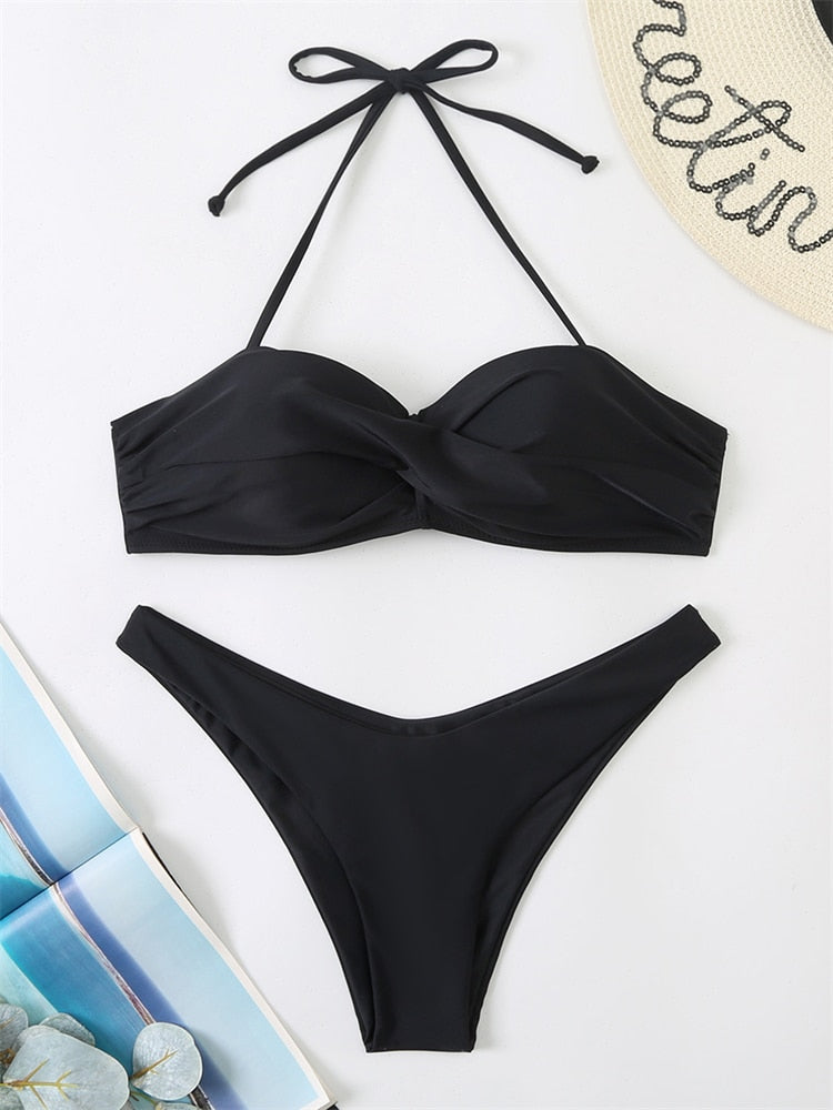 Women's black solid push up bikini set