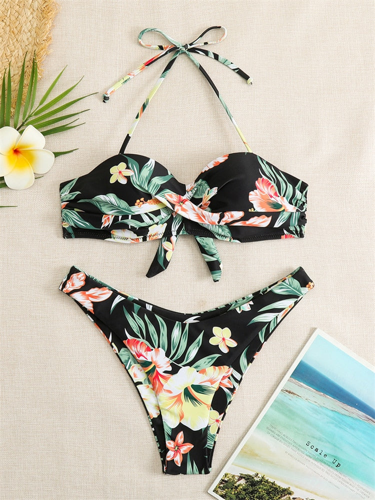Women's solid push up bikini set
