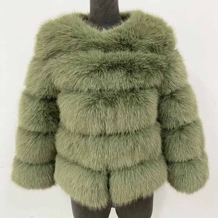 Women's army green fluffy coat