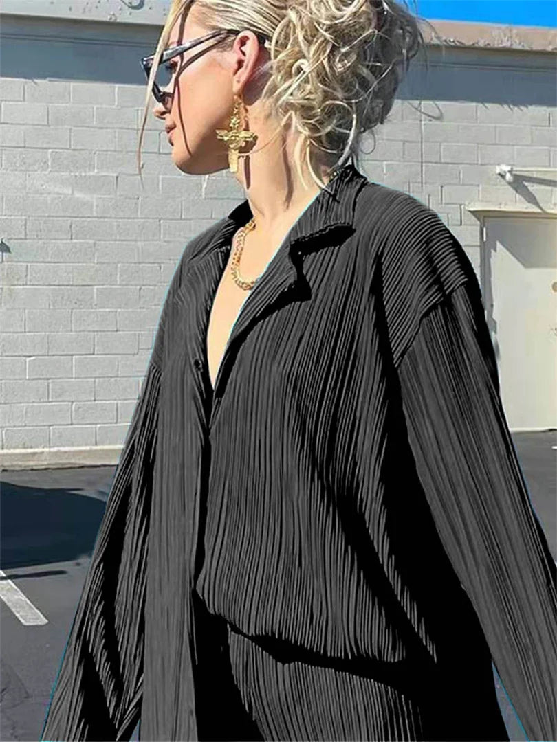 Women's pleated shirt & straight pants