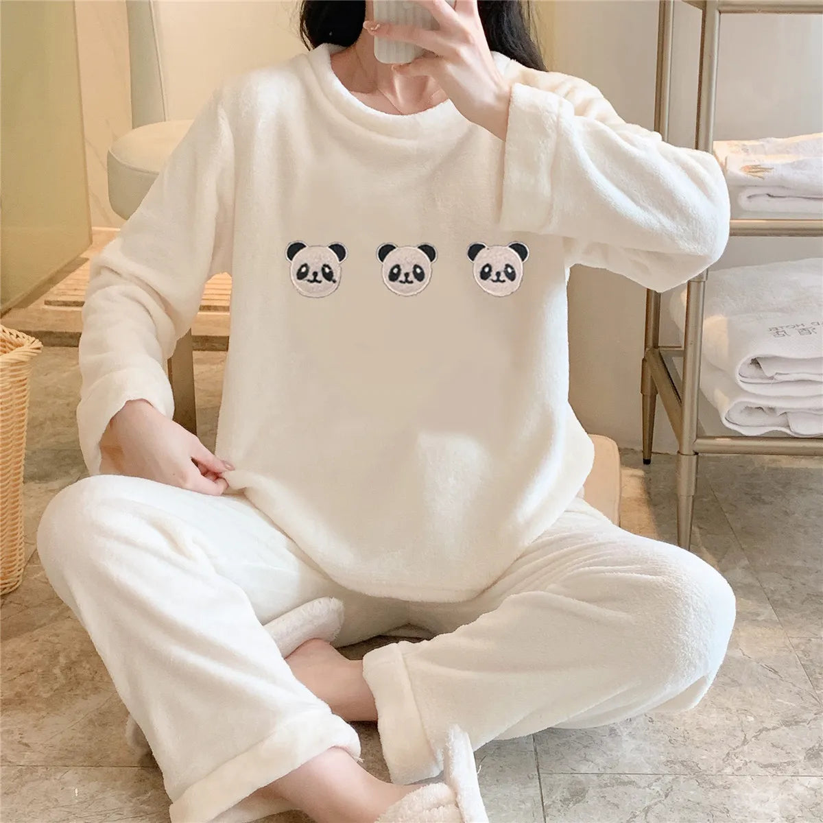 Women's beige flannel pajama set