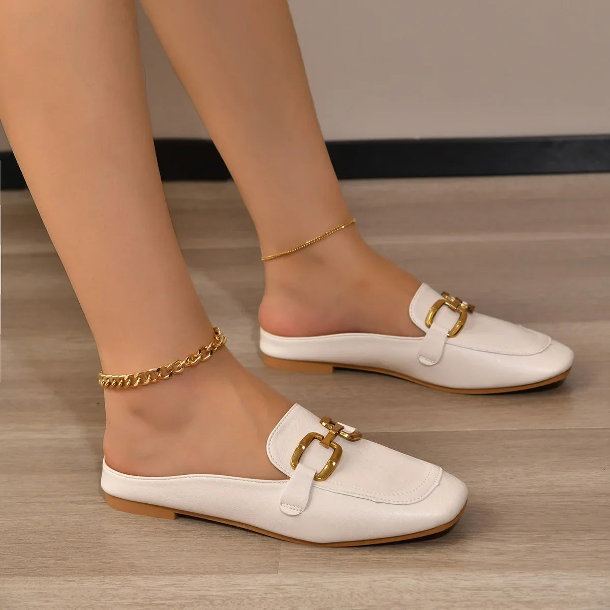 Women's beige vintage leather flats