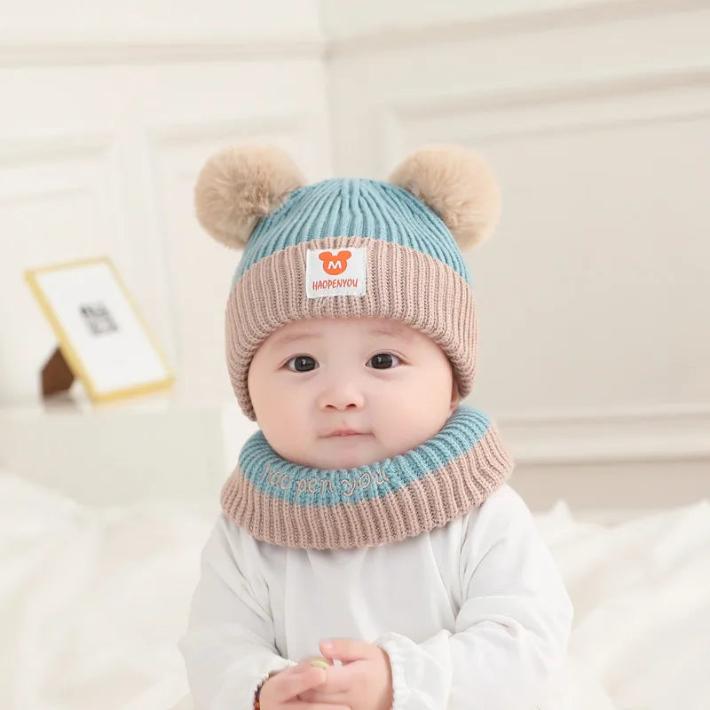 Kids blue baby hat and scarf set