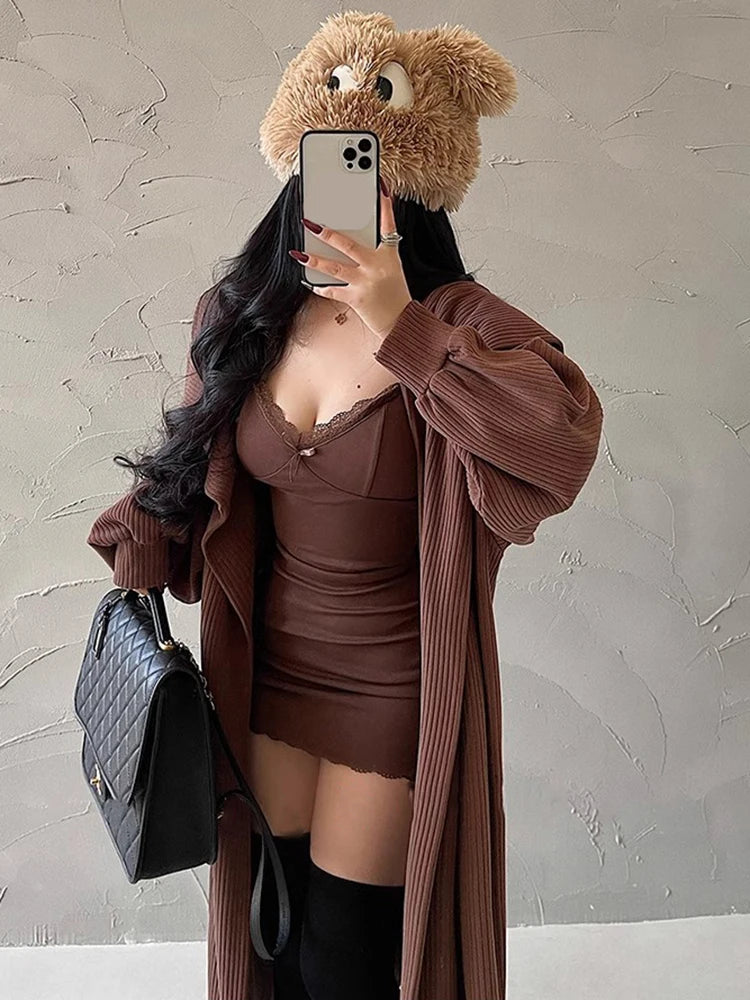 Women's dark brown lace dress