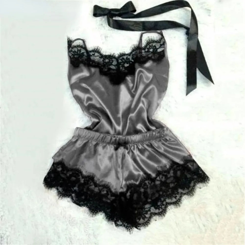 Women's gray satin babydoll pajama set