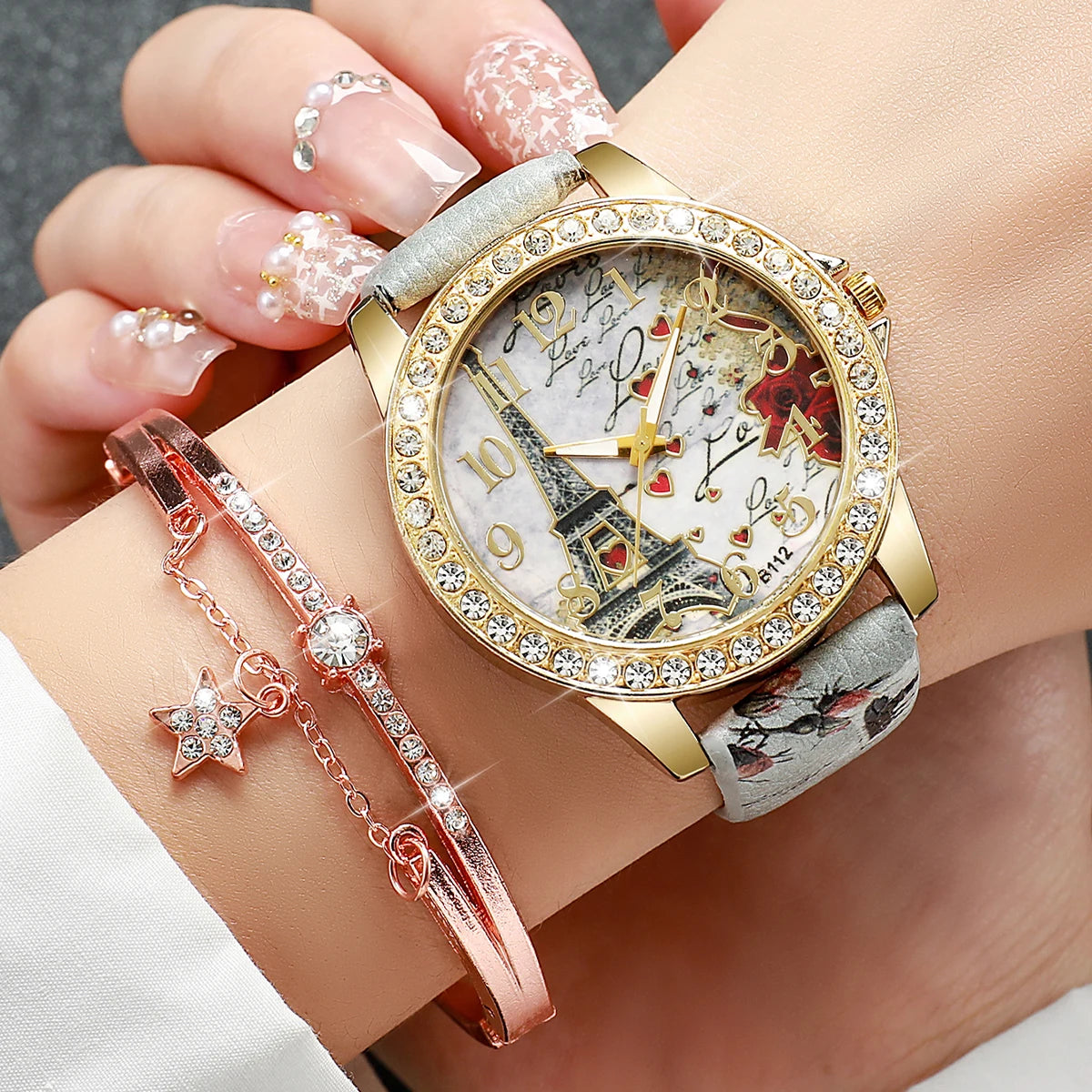 Rhinestone flower watch and bracelet set - view 6