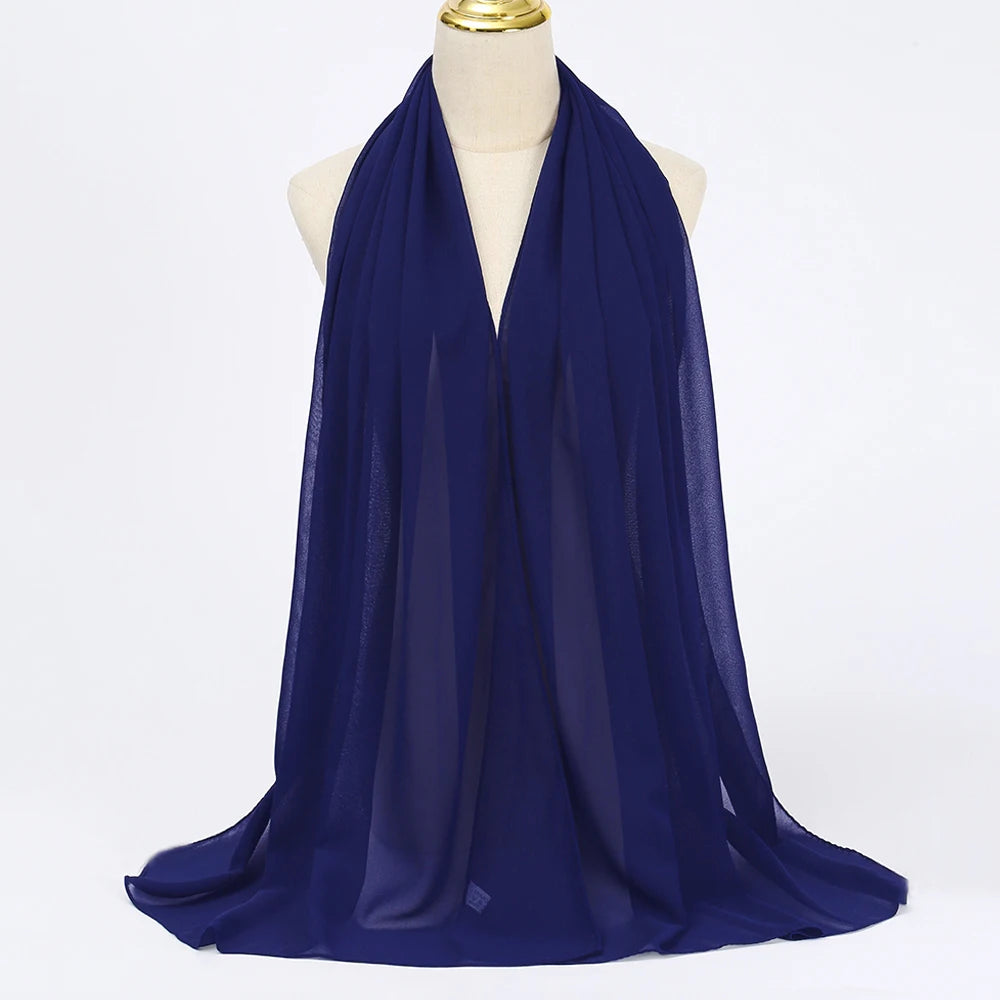 Women's navy blue chiffon hijab scarf