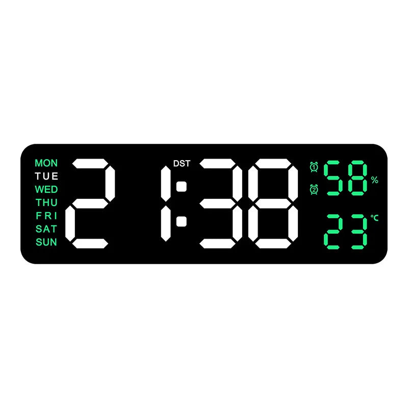 Unisex 9 inch digital LED wall clock with temperature and humidity