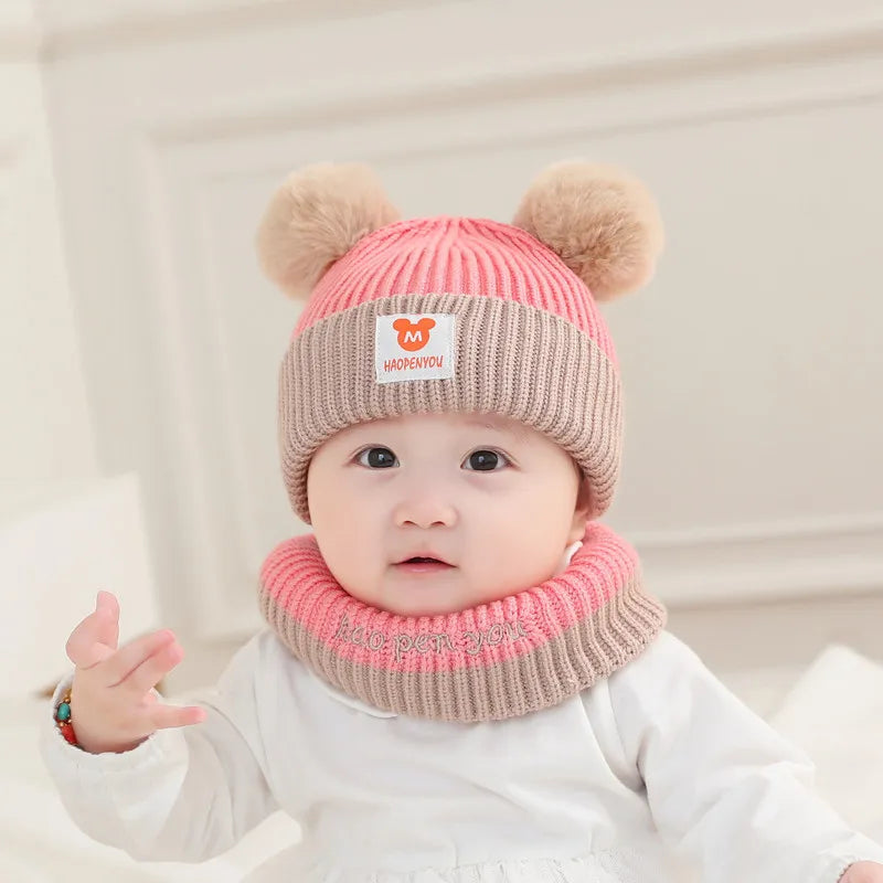 Kids pink baby hat and scarf set