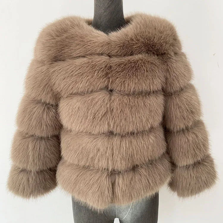 Women's dark camel fluffy coat
