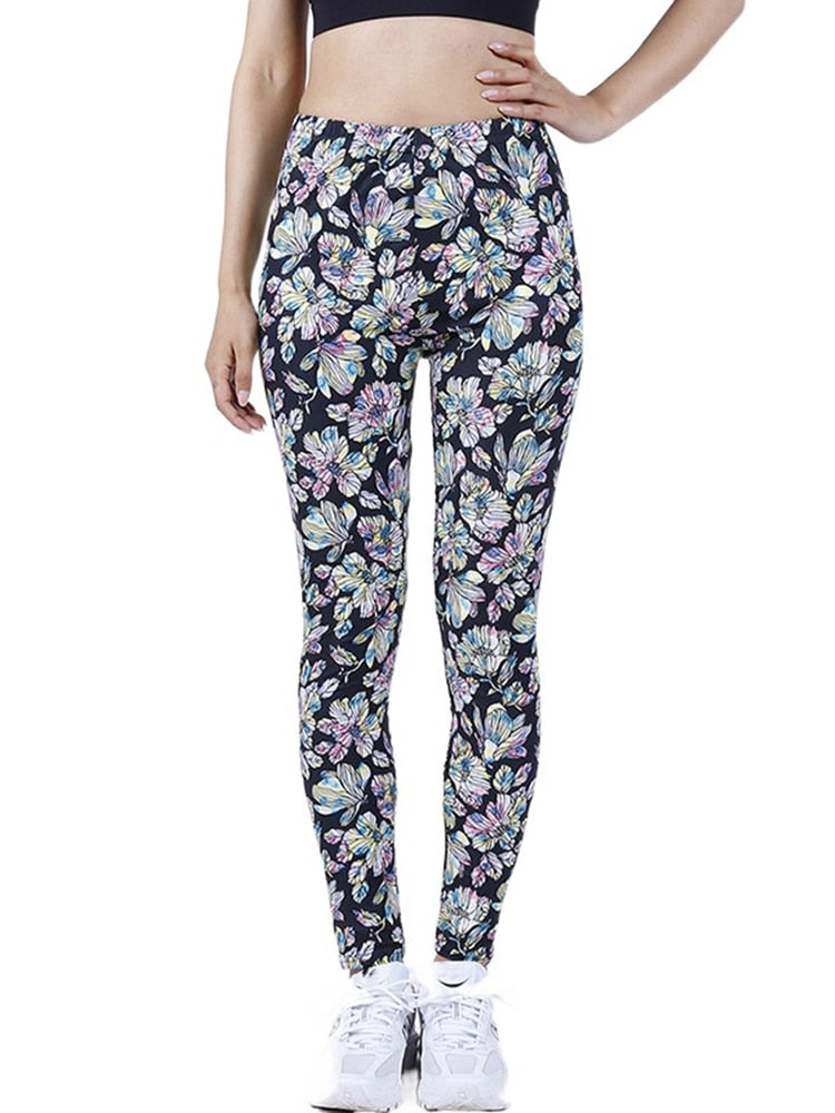 Women's yellow pink flower leggings