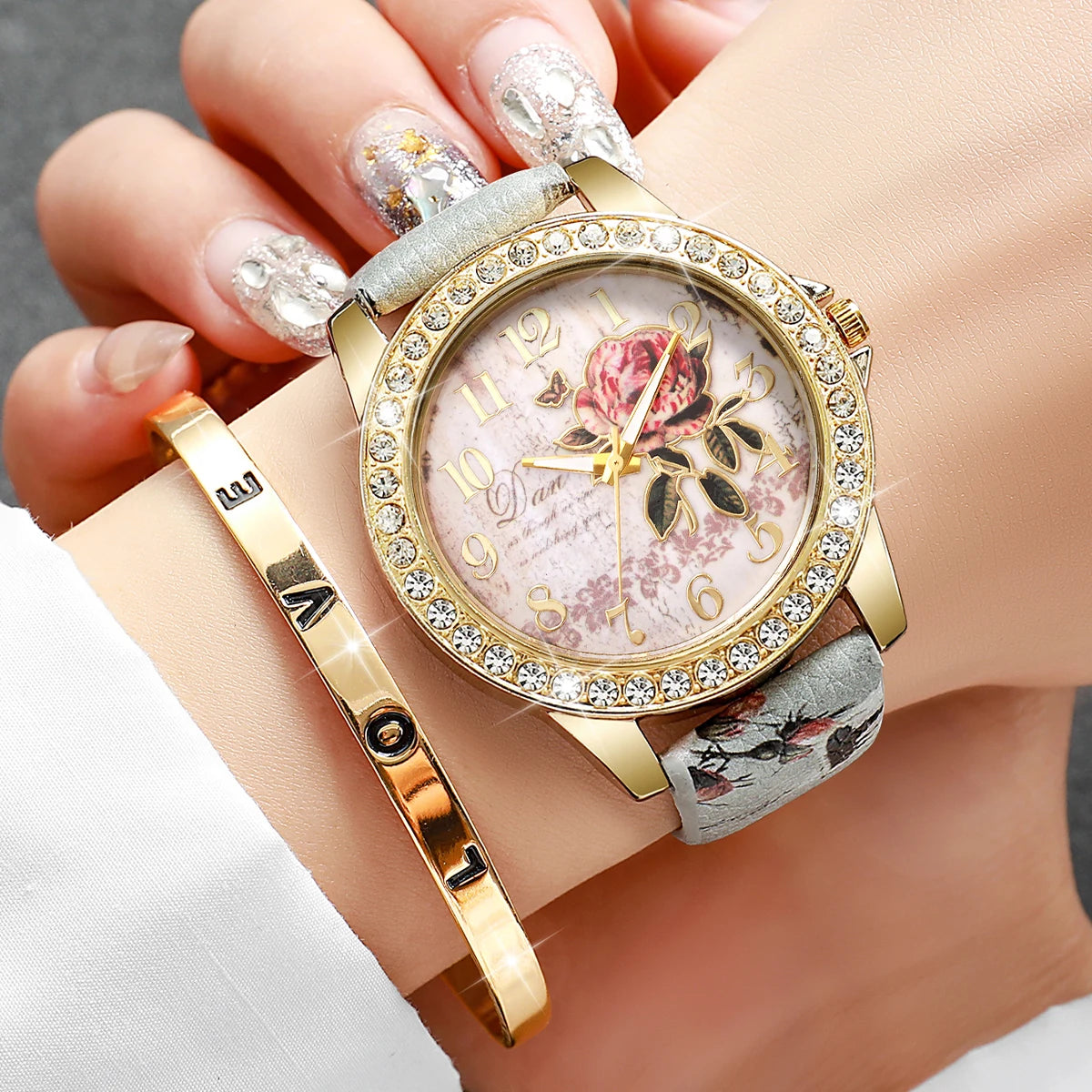 Rhinestone flower watch and bracelet set - view 11