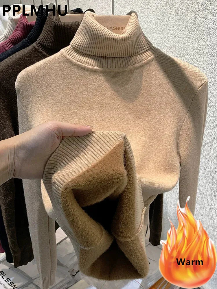 Women's khaki turtleneck sweater