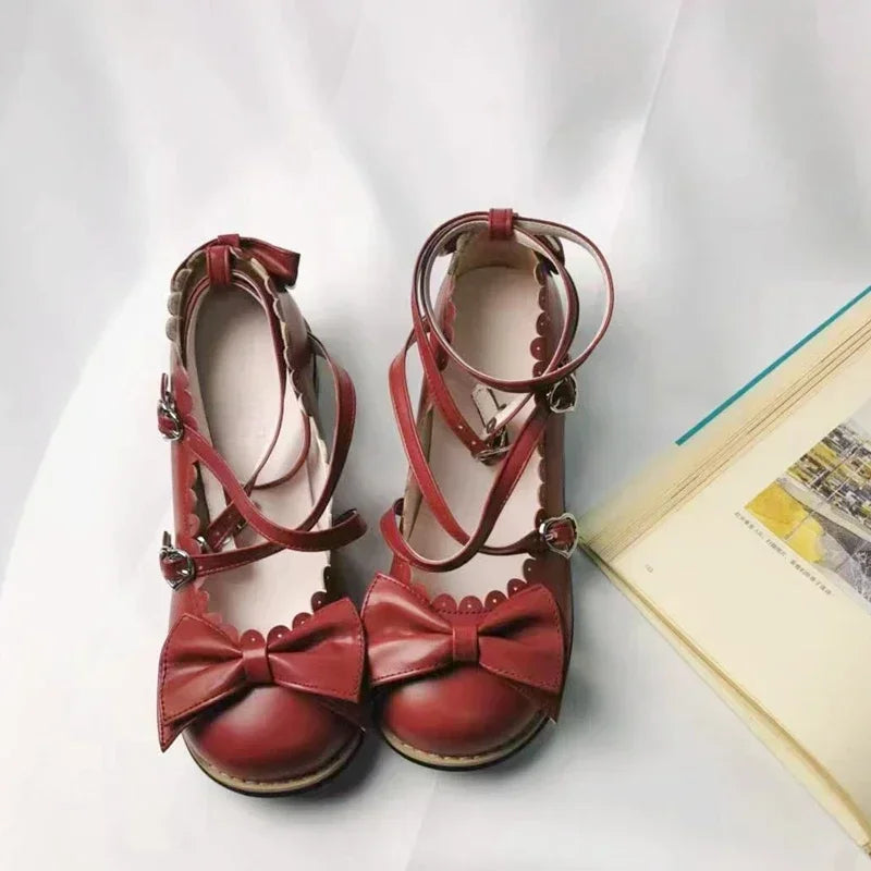 Women's wine red lolita flats