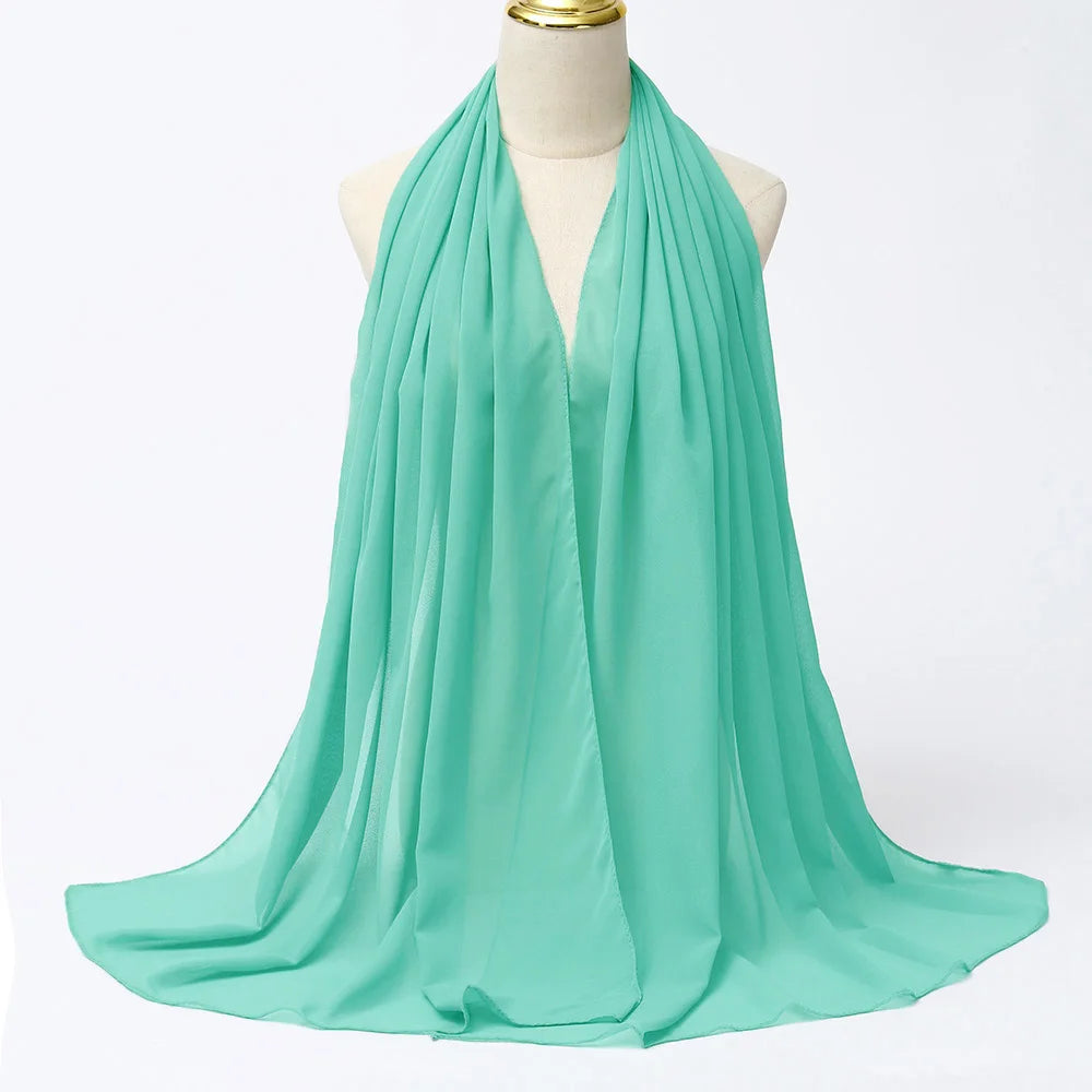 Women's azure blue chiffon hijab scarf