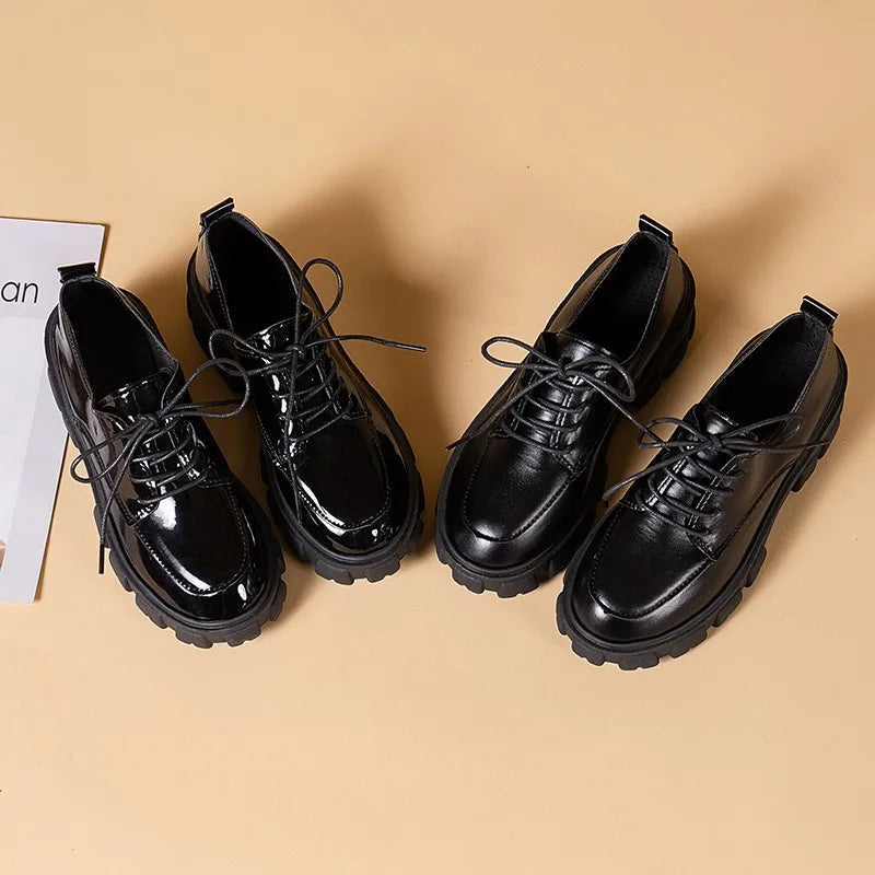 Women's black PU leather oxfords
