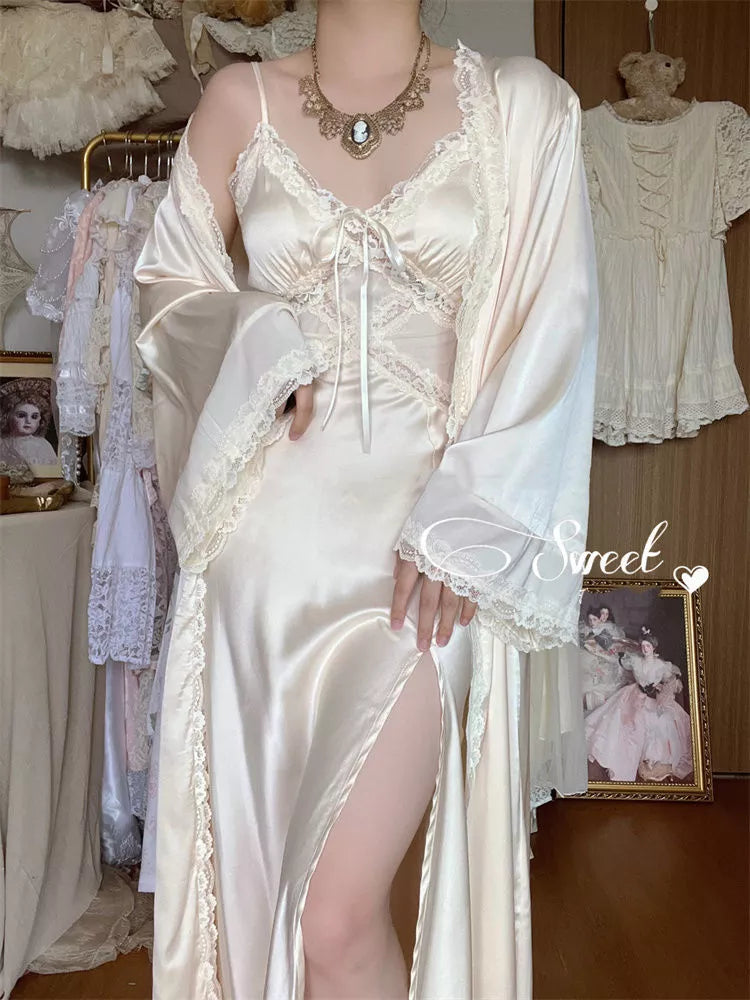 Women's silk v neck lace dress