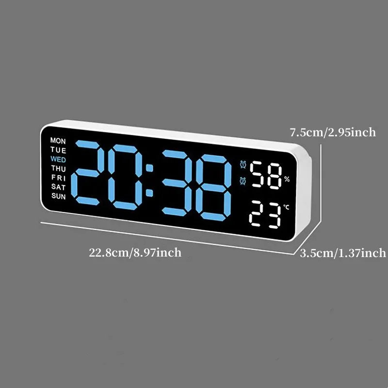 Unisex 9 inch digital LED wall clock with temperature and humidity