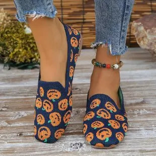 Women's pumpkin knit ballet flats
