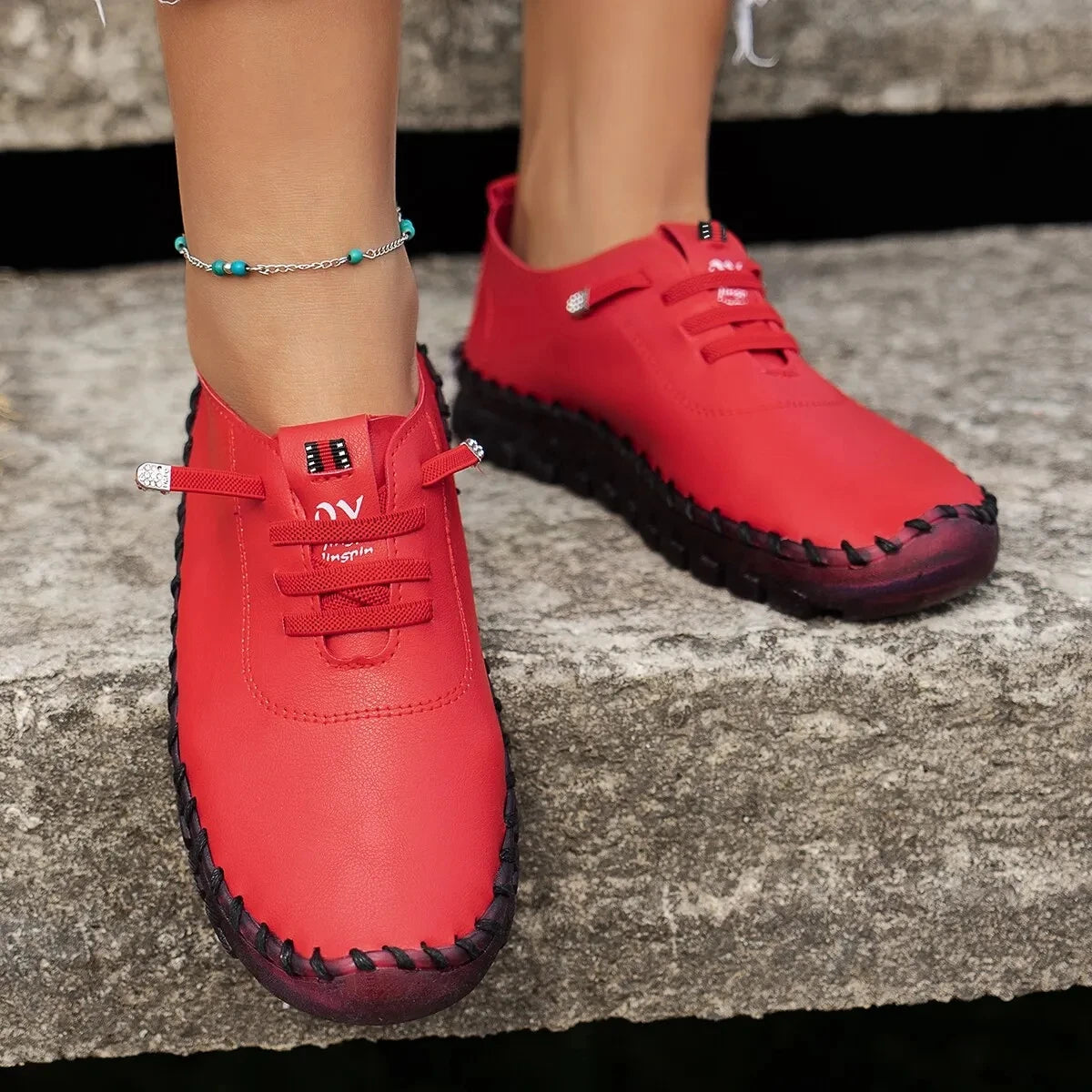 Women's red comfortable flat shoes