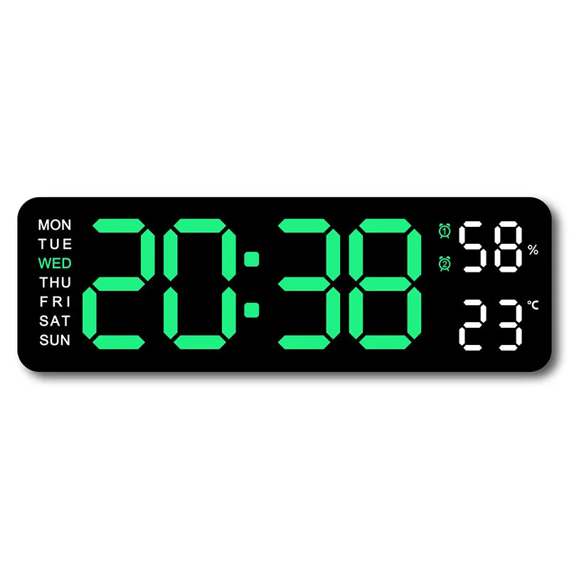 Unisex 9 inch digital LED wall clock with temperature and humidity
