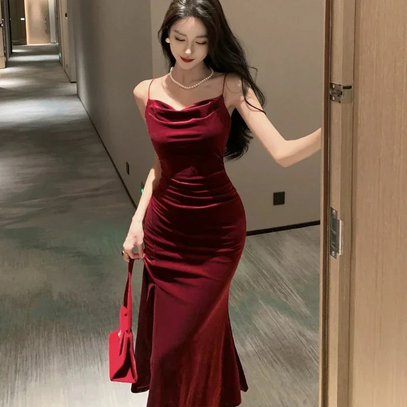 Alternate view: Women's red velvet party dress