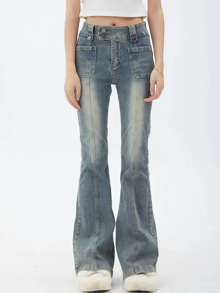 Women's blue bell bottom jeans