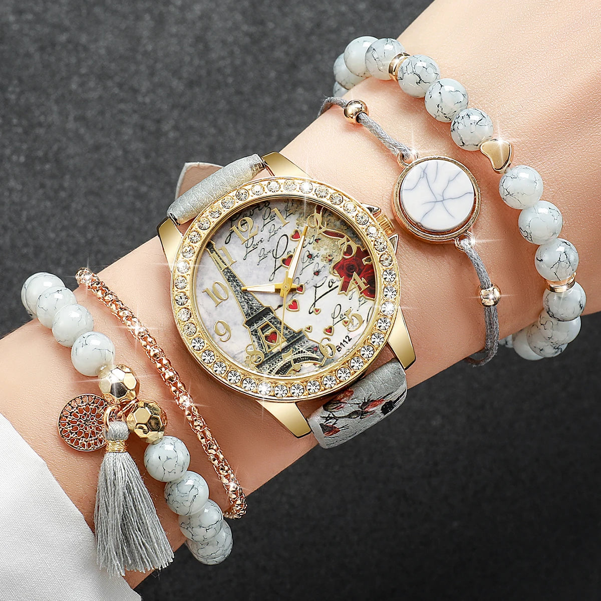 Rhinestone flower watch and bracelet set - view 4