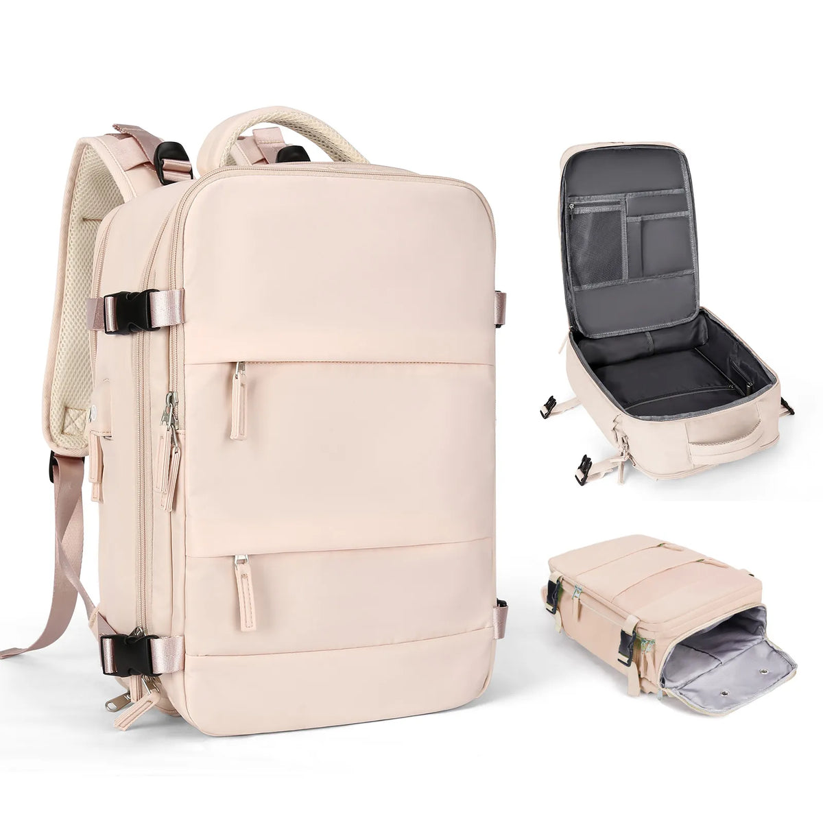 Women's beige travel backpack
