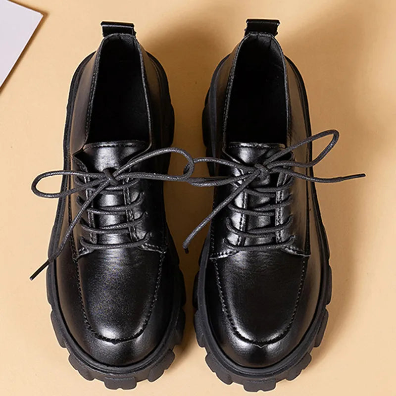 Women's black PU leather oxfords