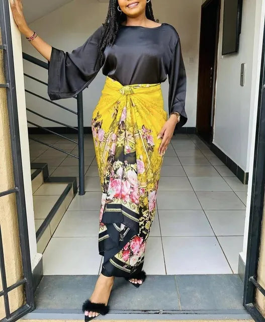 Women's black african print 2 piece set