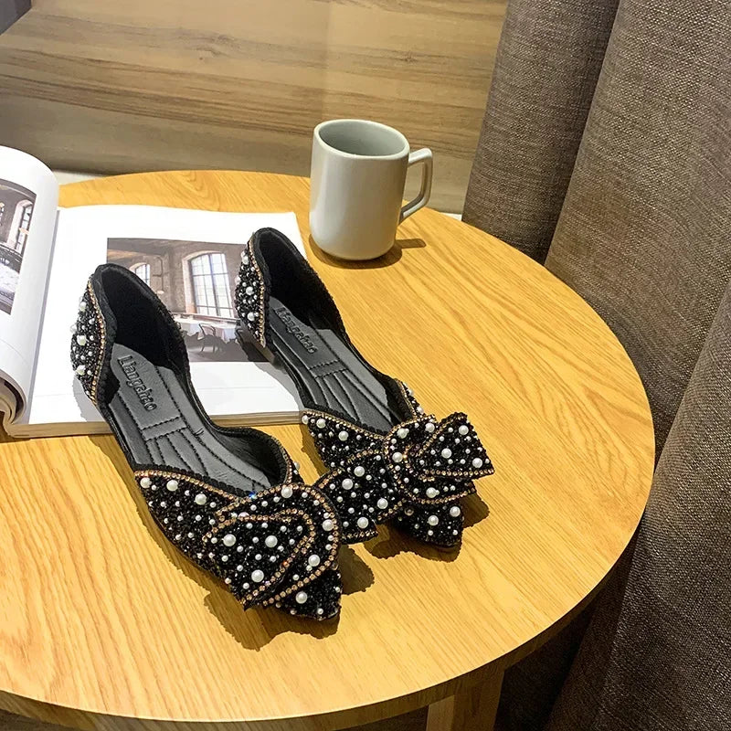 Women's black pointed toe flat loafers