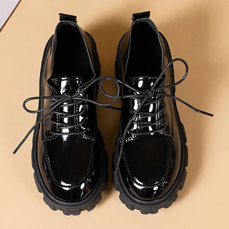 Women's black PU leather oxfords