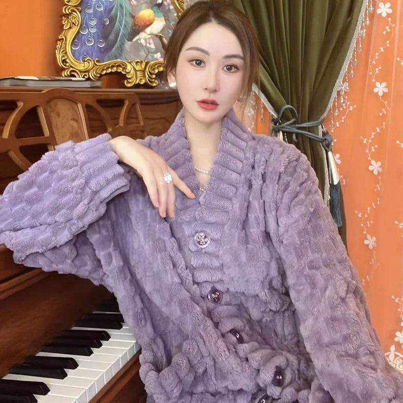 Women's purple coral velvet pajama set