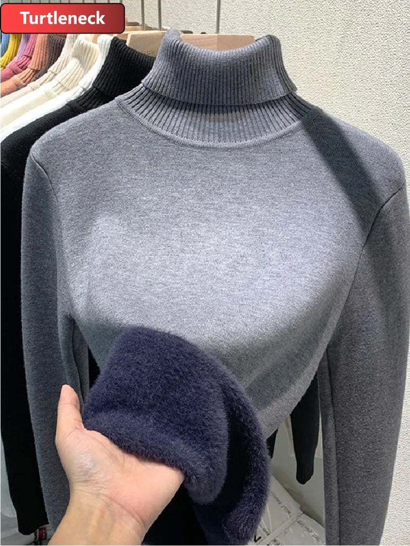 Women's grey green turtleneck sweater