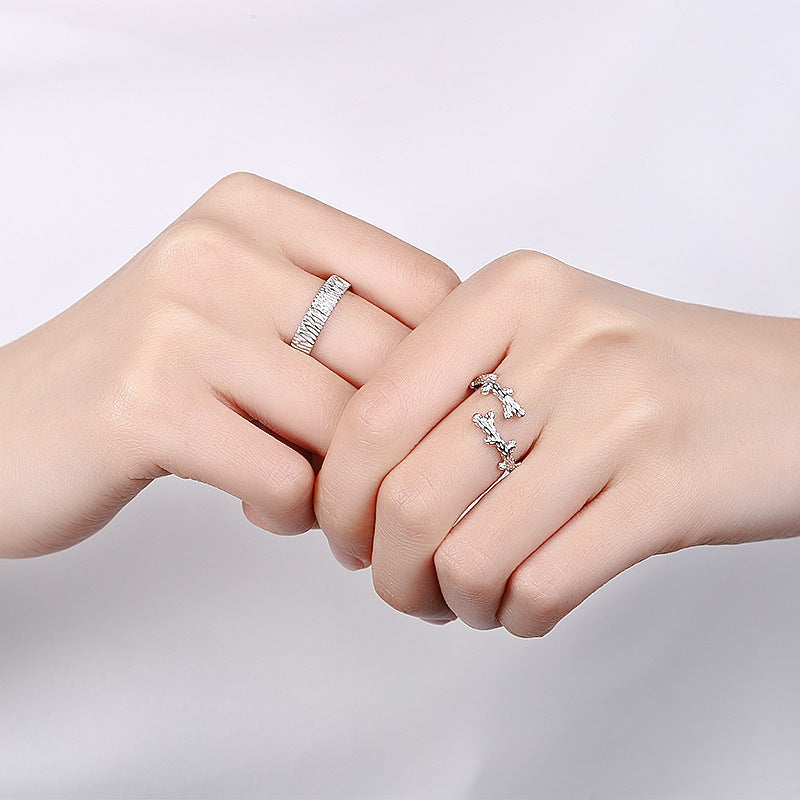 Alternate view: Unisex tree & vine couple rings