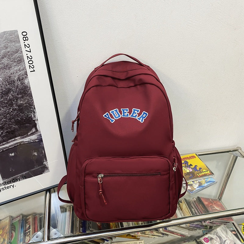 Girls red simple nylon backpack