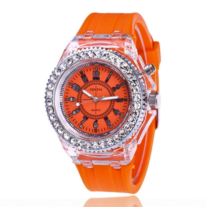 Women's orange LED luminous watch