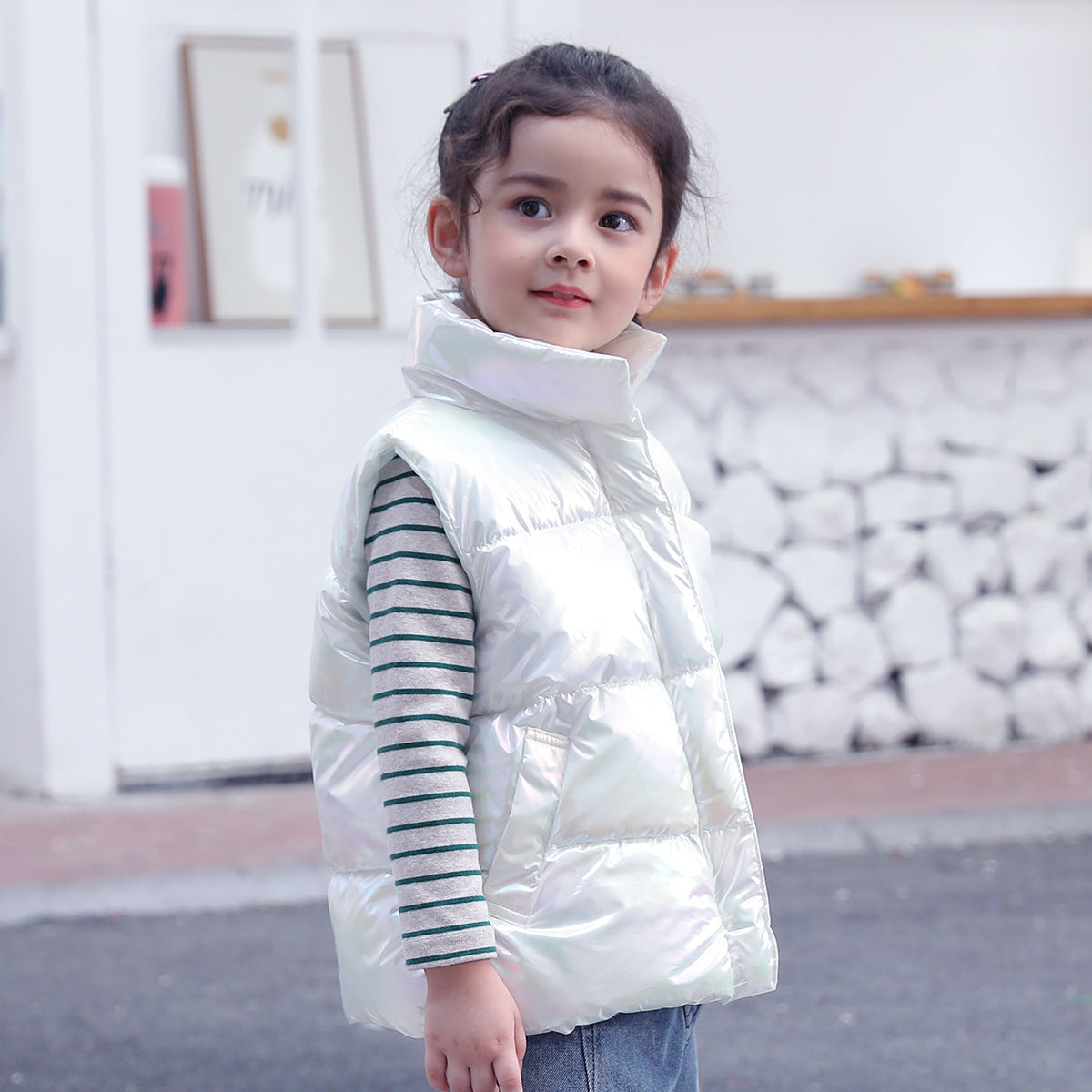 Kids white padded winter vest