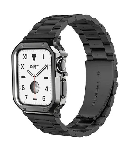 Stainless steel link watch band with bumper case - view 1