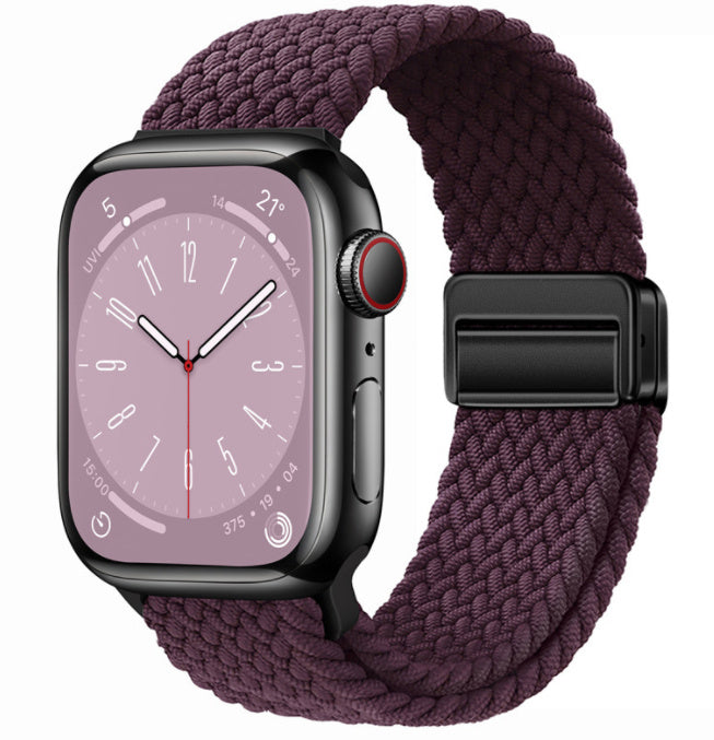 Unisex crimson cherry black button woven loop watch band