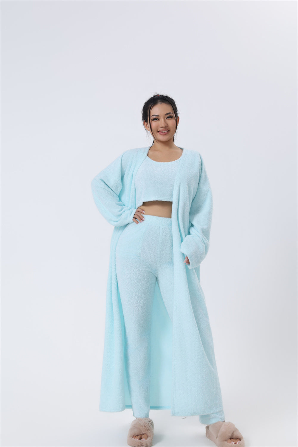 Women's light blue 3 piece pajama lounge set