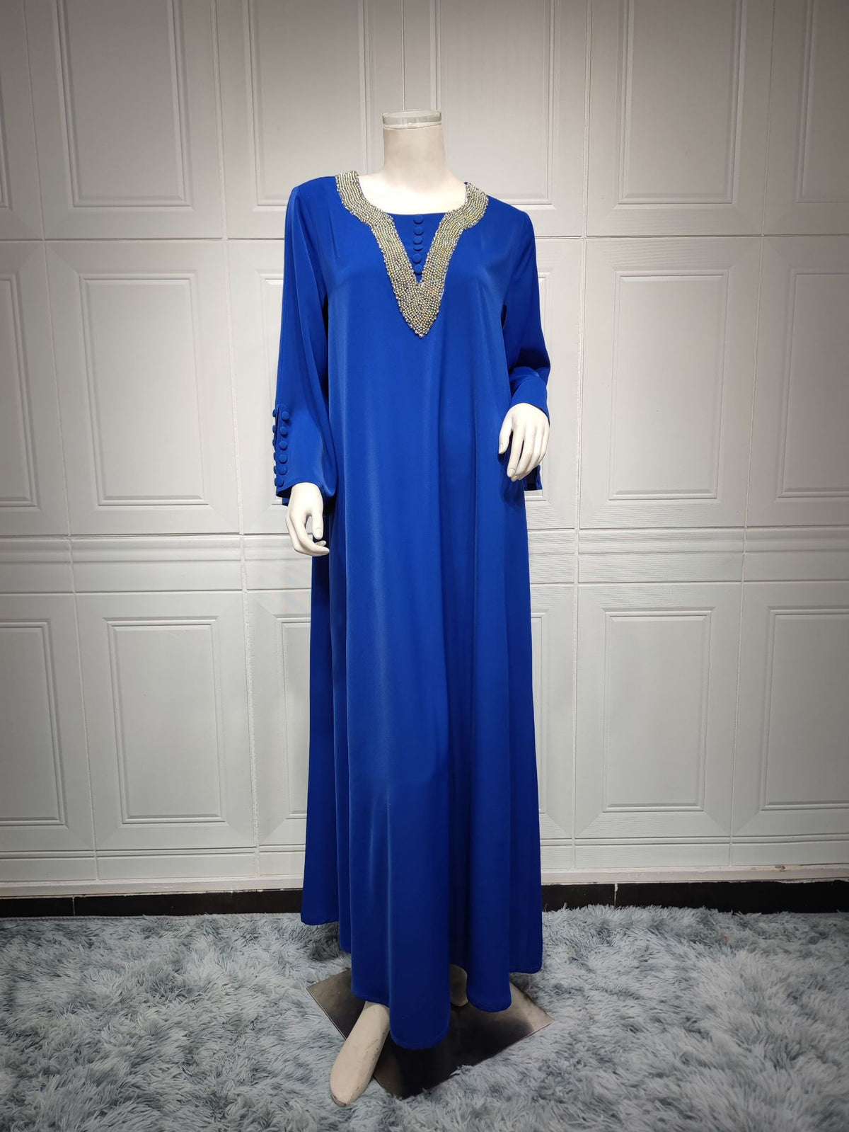 Women's blue beaded dress