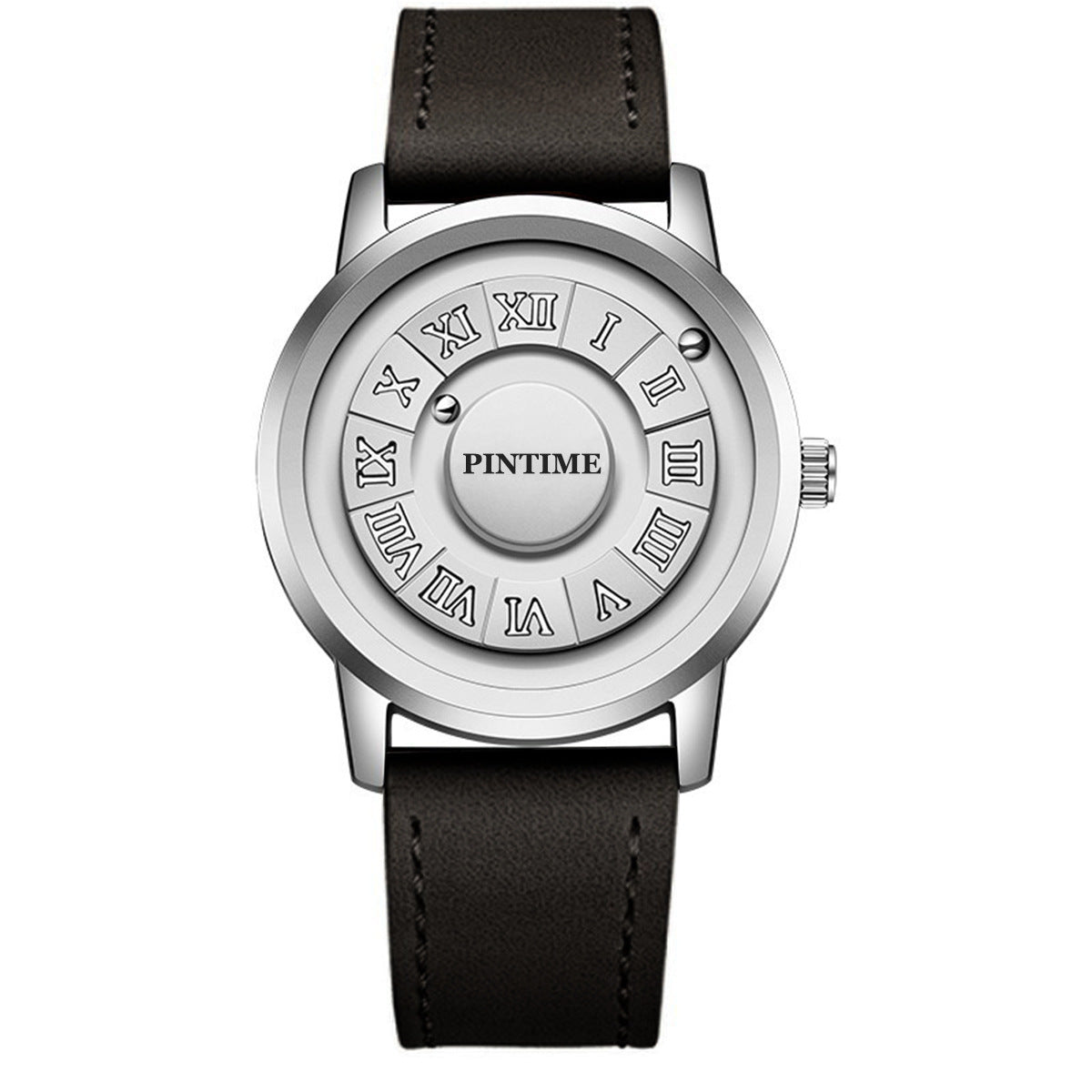 Unisex silver case black belt creative concept watch
