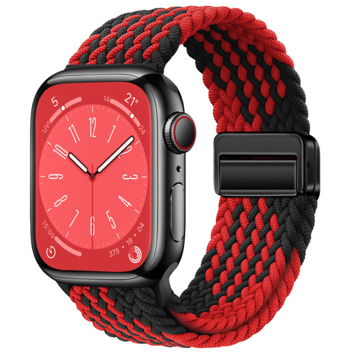 Unisex zpattern black red woven loop watch band