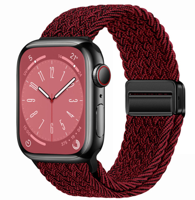 Unisex black room red black button woven loop watch band