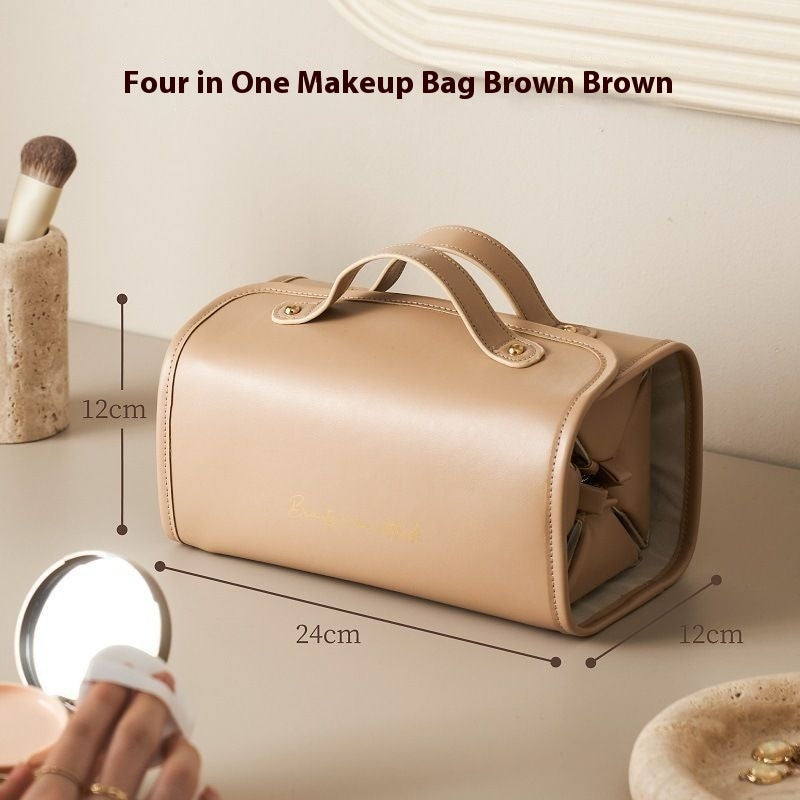 Women's brown folding cosmetic bag