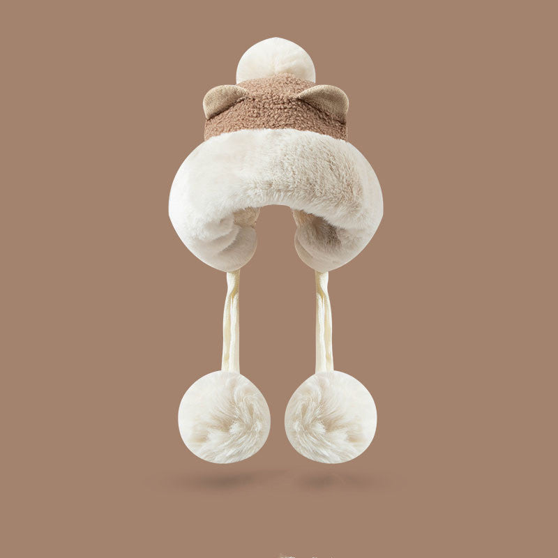 Women's khaki ears plush bonnet