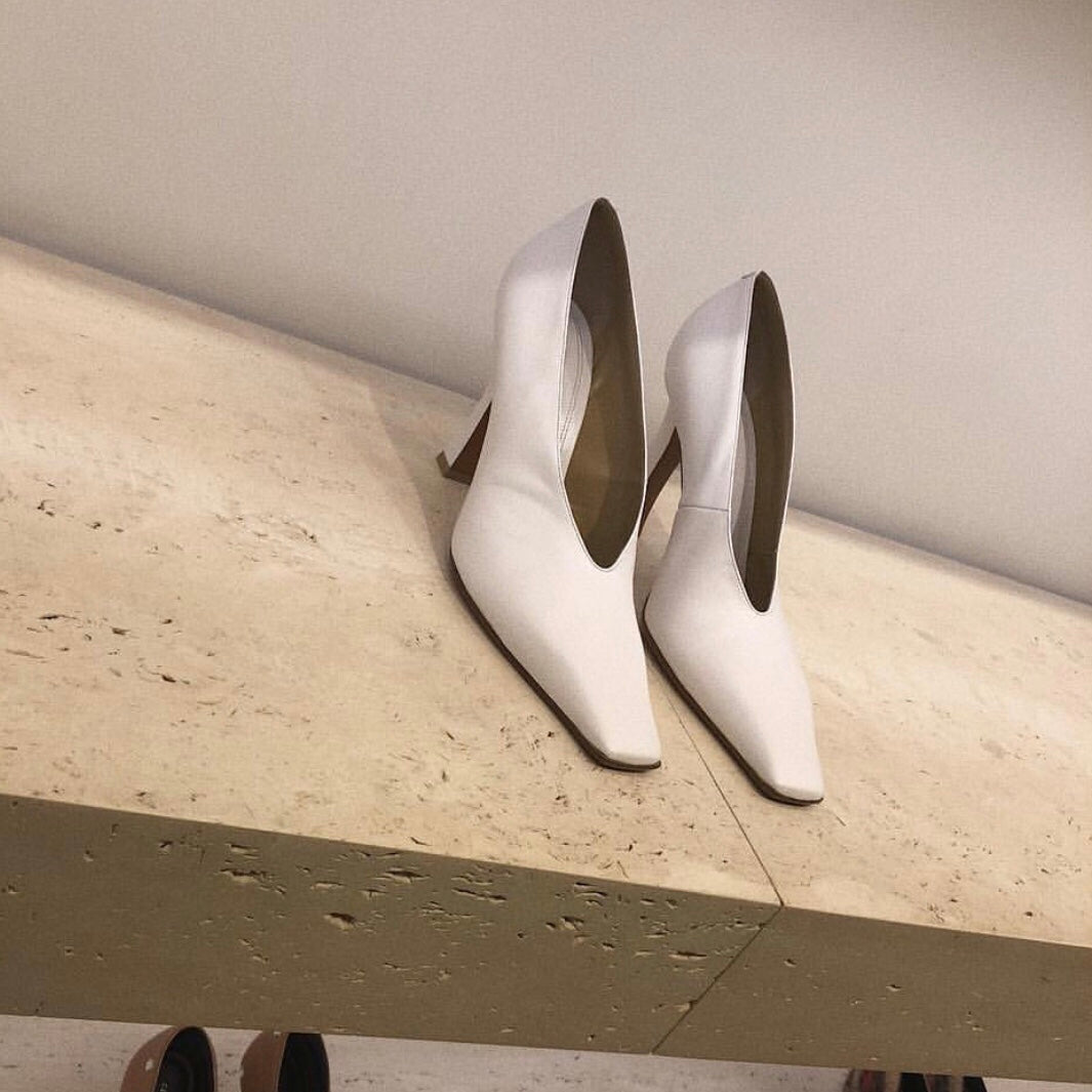 Women's white leather heels